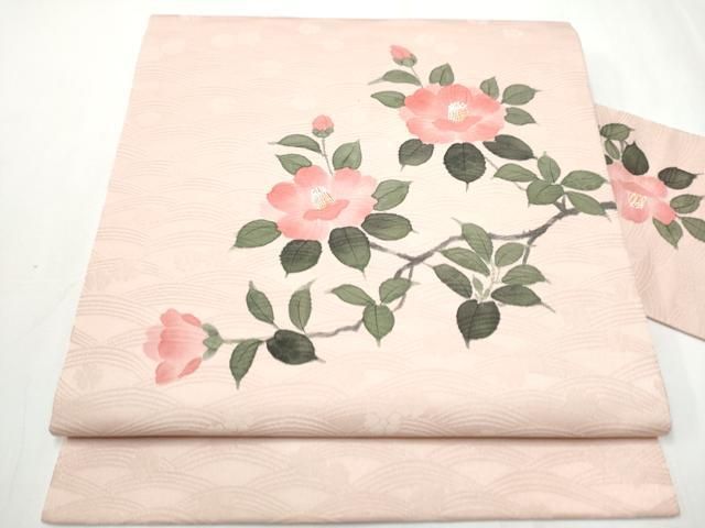 平和屋着物 九寸名古屋帯 作家物 手描き 枝椿 正絹 hy