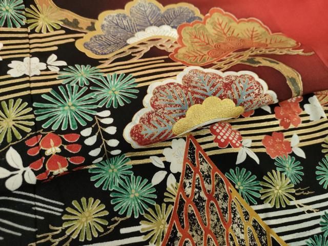 平和屋着物○豪華振袖 幾久重紬 網干飛鶴風景花文 暈