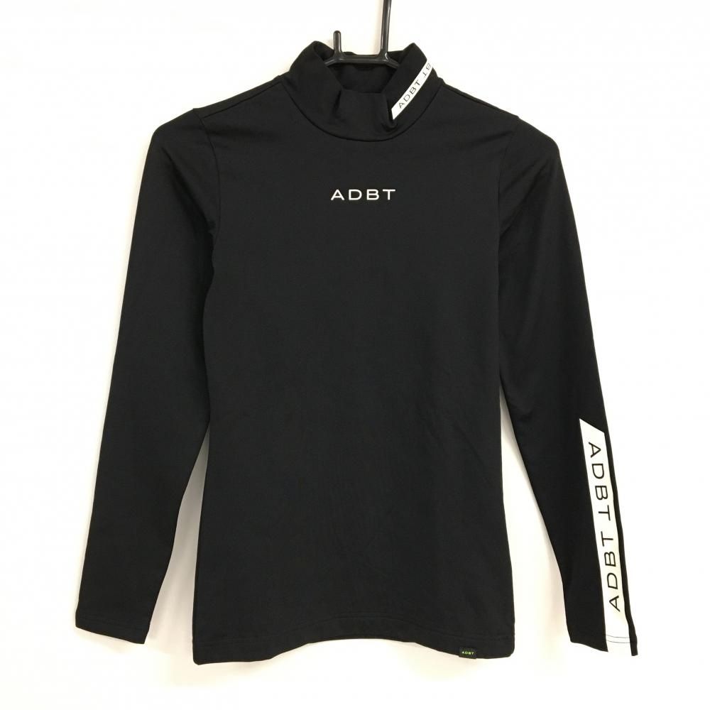 新品　未使用　adabat ゴルフ　ハイネック　シャツ　長袖　レディース　M 超美品】アダバット 長袖ハイネックシャツ 黒×白 袖ロゴ 裏微起毛