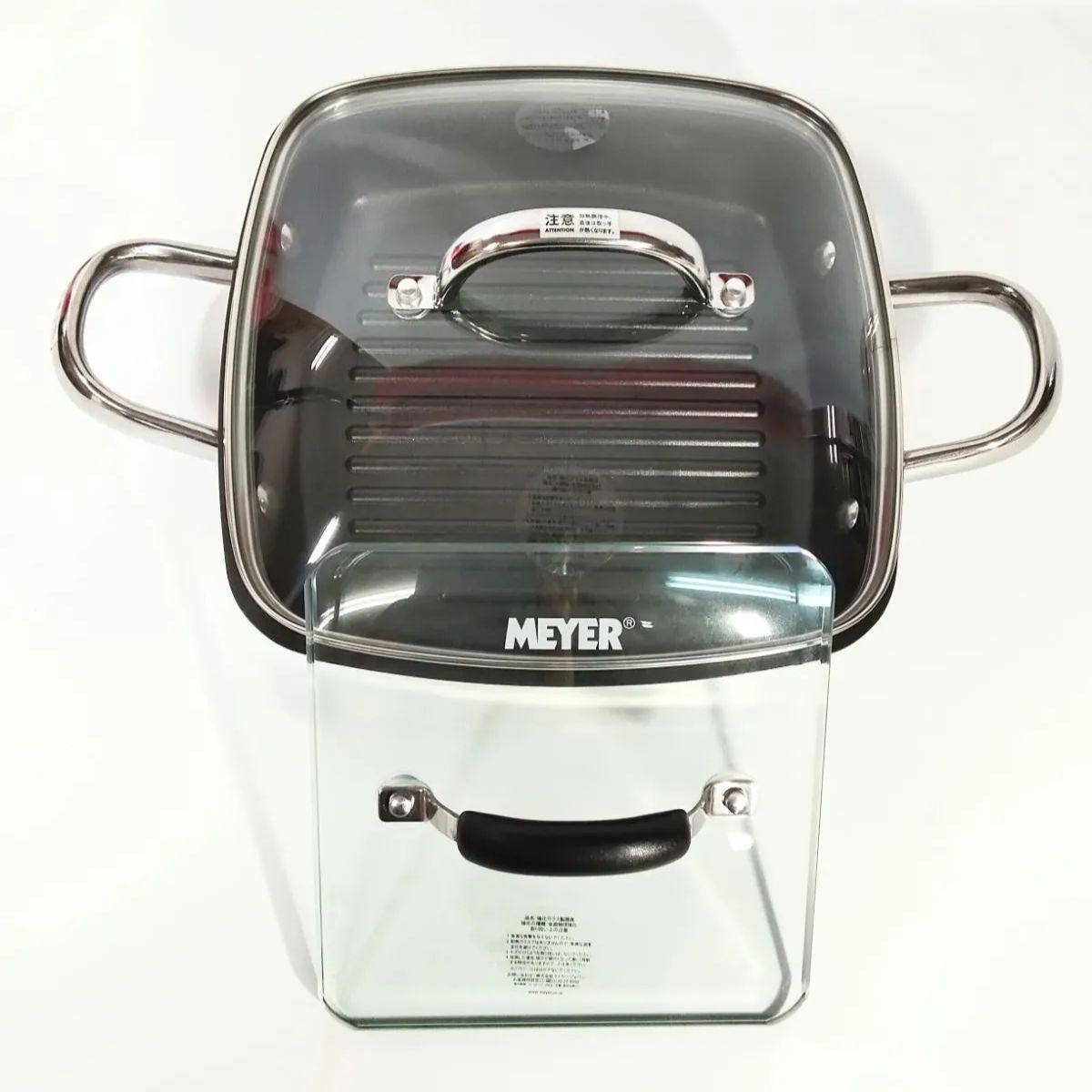 未使用】MEYER スクエアグリルパン 24cm グリルプレス付き 両手鍋