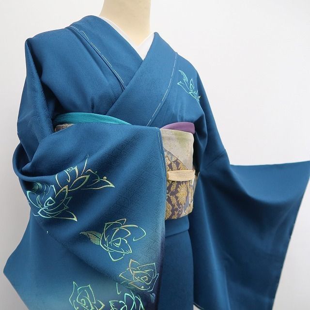 美品 正絹 作家物落款 薔薇 訪問着 着物 A3696 美品 正絹 作家物落款 薔薇 訪問着 着物 A3696