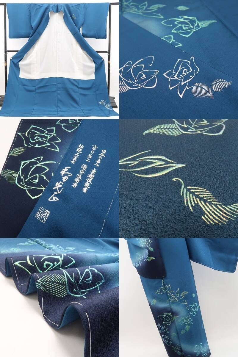 ❁tomihisa❁新品 金彩友禅作家 和田光正 落款 薔薇 着物 正絹 トール