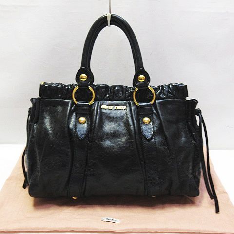◆ 美品 ◆ miumiu ミュウミュウ レザー ヴィッテロリュクス バッグ 黒 極美品】ミュウミュウ 2way ヴィッテロルクス ロゴ金具 オールレザー