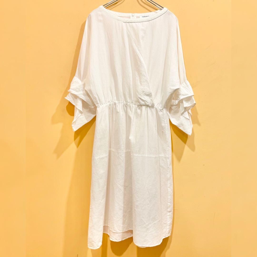 リネン混 MORABITO PREMIER ワンピース ビジュー装飾 40 送料込み