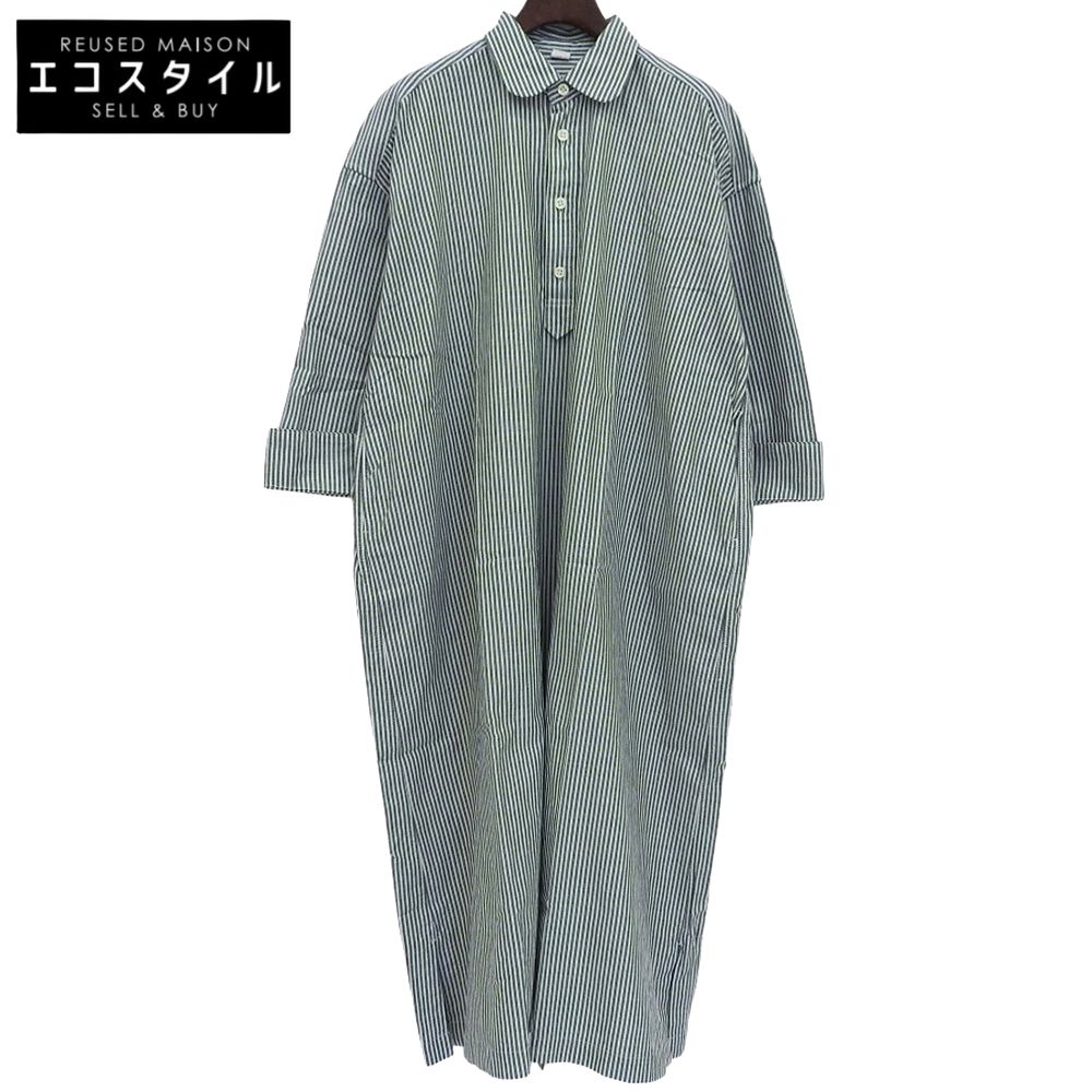 45R フォーティファイブ アール スーピマオックスのMシャツドレス ワンピース レディース グリーン×ホワイト 00 50350171 00