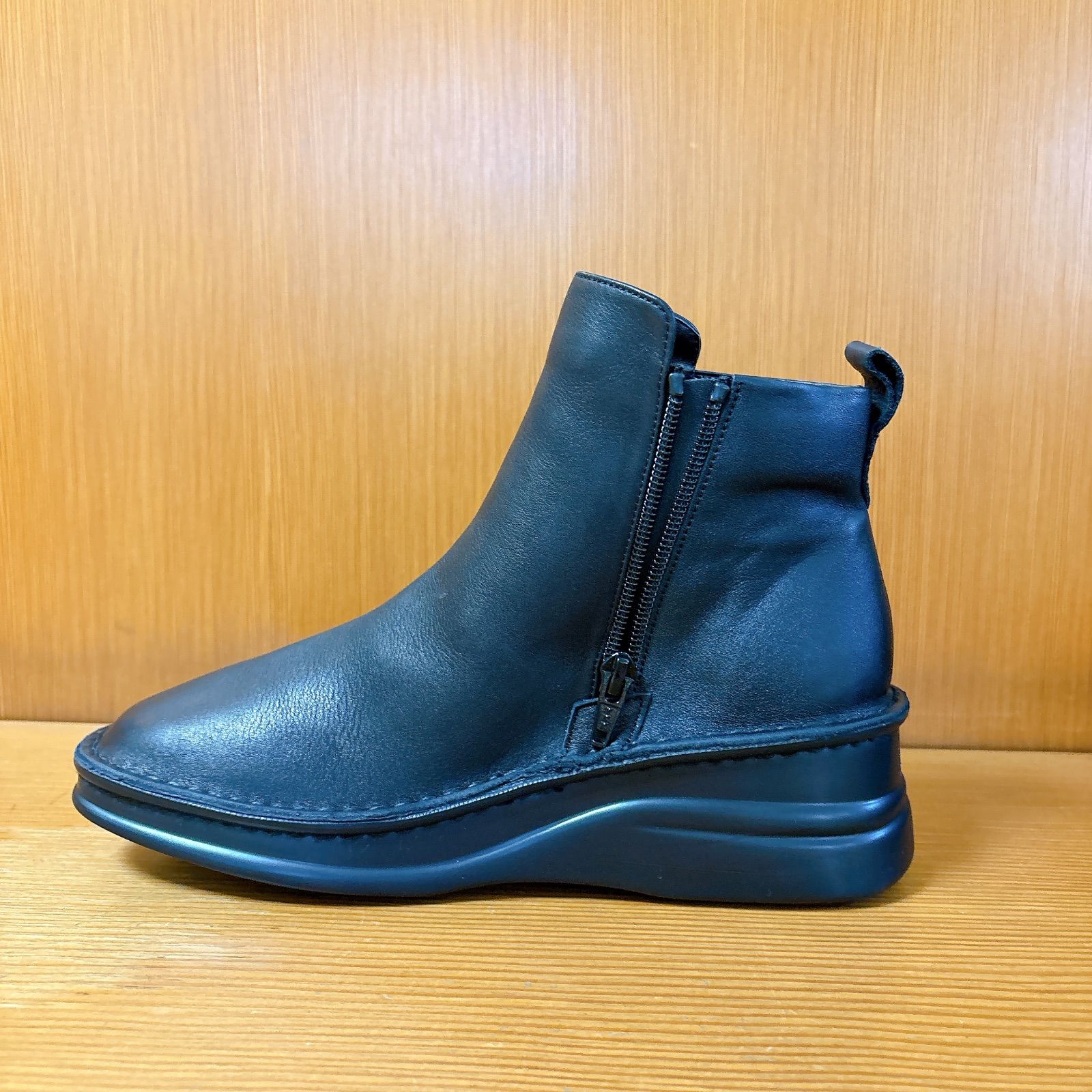  クッション ラクチン おしゃれ ファスナー ショート ブーツ 71281 革靴 Put’s プッツ ブラック 3 E EEE その他 ブーツ