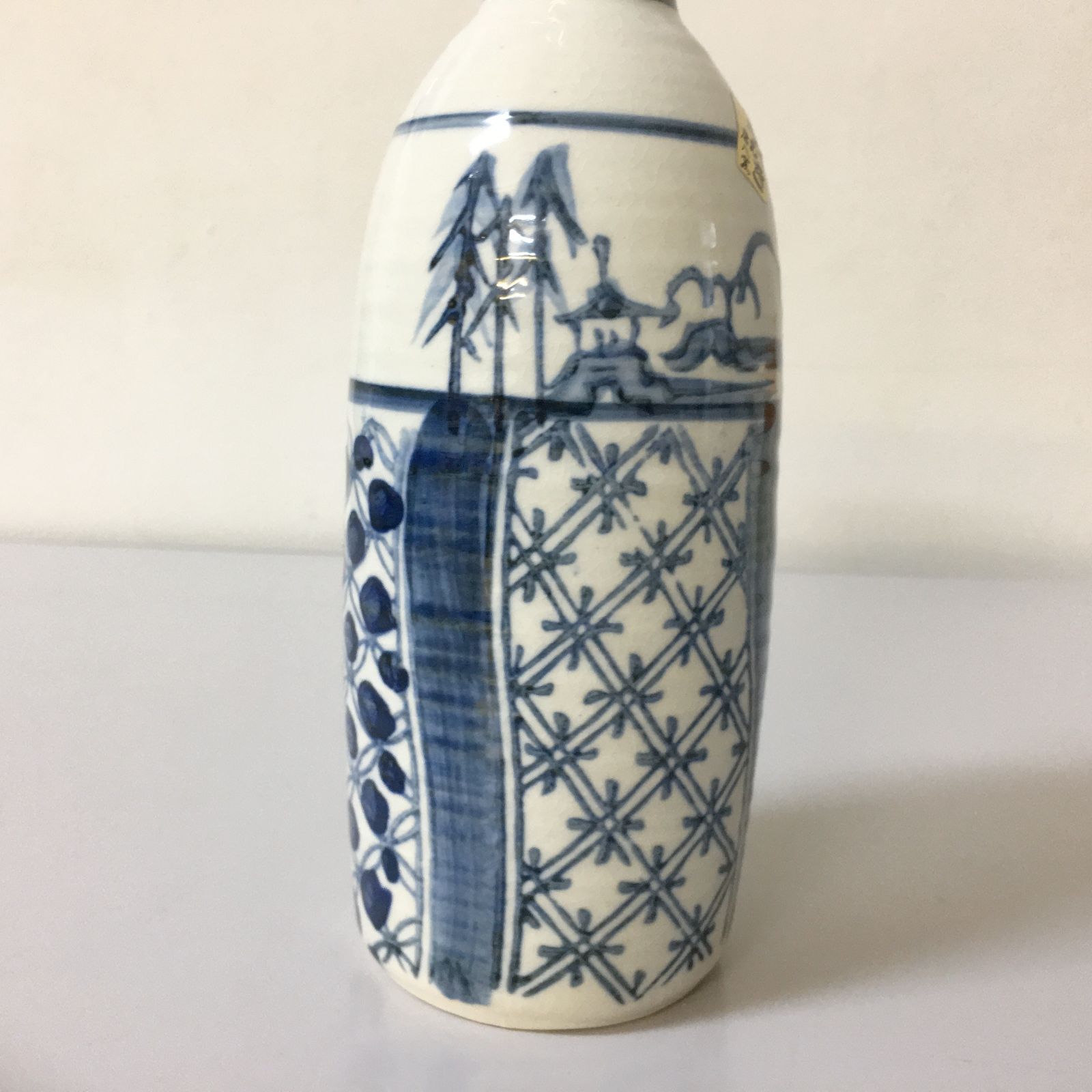 1884 有田焼 畑萬陶苑 染付山水 酒器セット 徳利2客 猪口5客 未使用畑