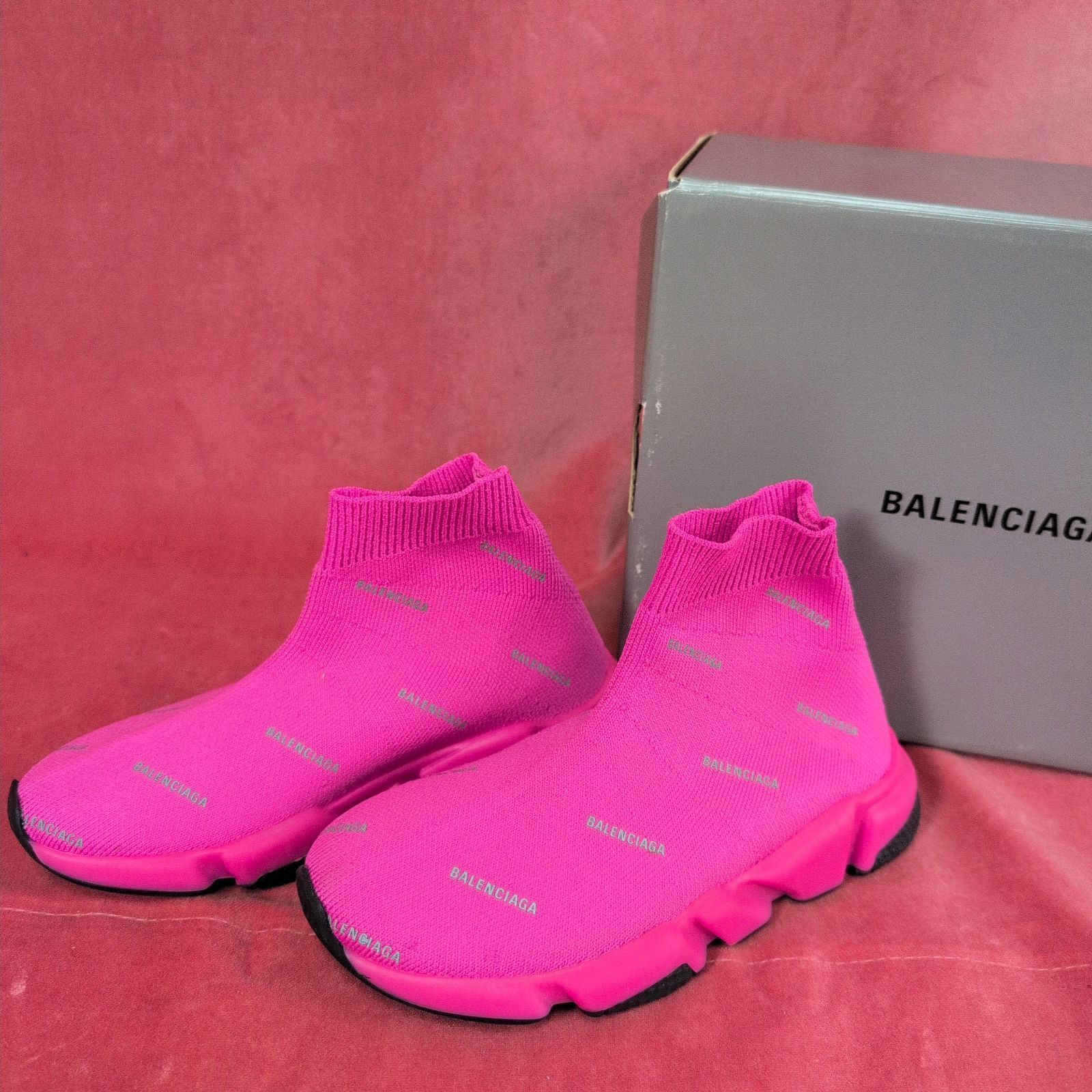 BALENCIAGA バレンシアガ スピードトレーナー Kids キッズ スニーカー ソックススニーカー 総柄ロゴ 保存袋/箱付き