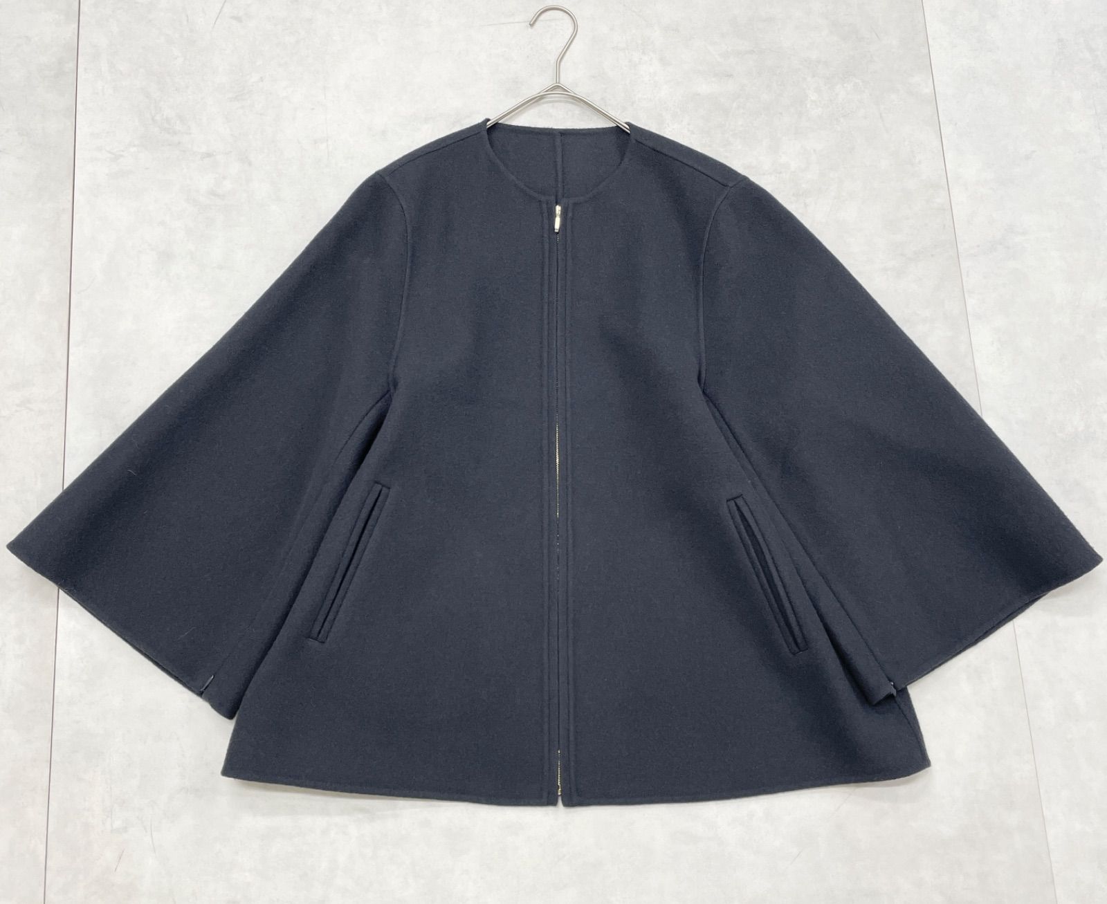 23区 ニジュウサンク ウールリバー ケープジャケット コート ポンチョ ダブルフェイス ジップ ウール レディース 38