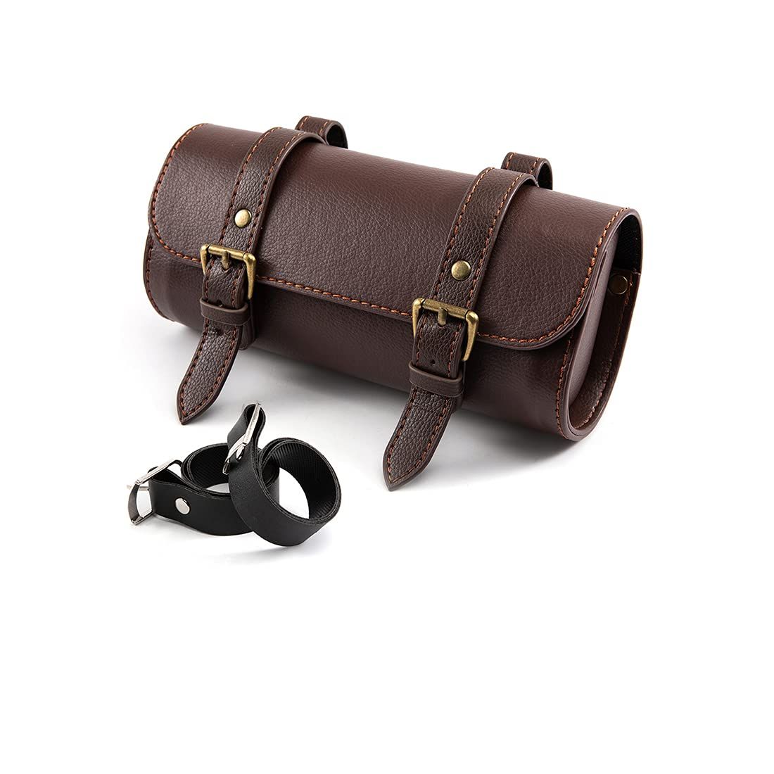 新品 evomosa オートバイサドルバッグ ミニバイクフォークハンドルバーPUレザーツールストレージバッグ(ブラウン)