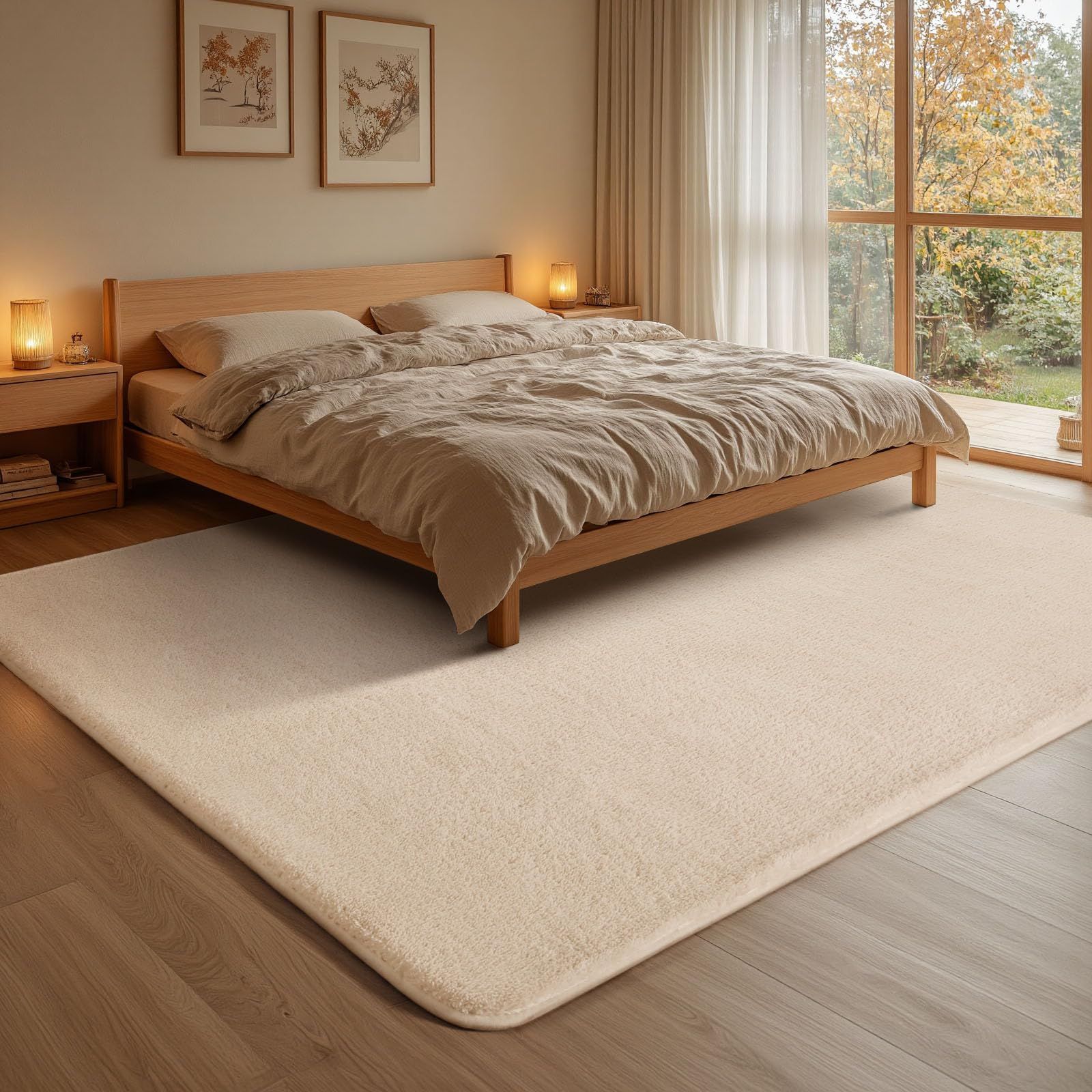 ラグマット カーペット 240x300cm 全厚約2cm 滑り止め付 洗えるラグ 抗菌 ふわっと手触り 防音絨毯 オールシーズ 北欧風シャギーラグ 厚ウレタンフォーム10mm 寝室 リビングルーム用のふわふわラグ 象牙 MARWIL-DEMENAGEMENTS_CH