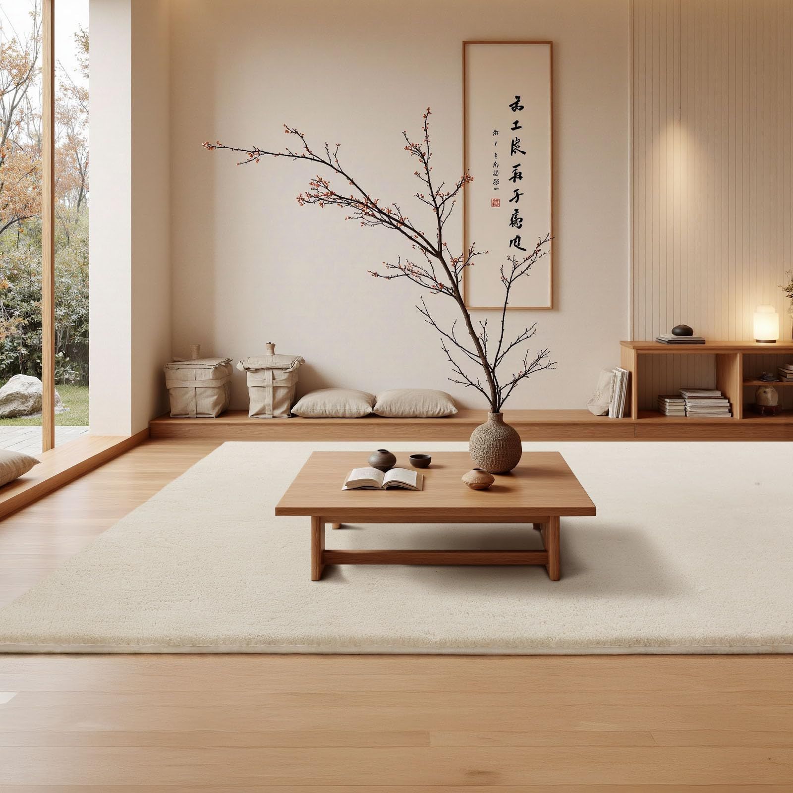 ラグマット カーペット 240x300cm 全厚約2cm 滑り止め付 洗えるラグ 抗菌 ふわっと手触り 防音絨毯 オールシーズ 北欧風シャギーラグ 厚ウレタンフォーム10mm 寝室 リビングルーム用のふわふわラグ 象牙