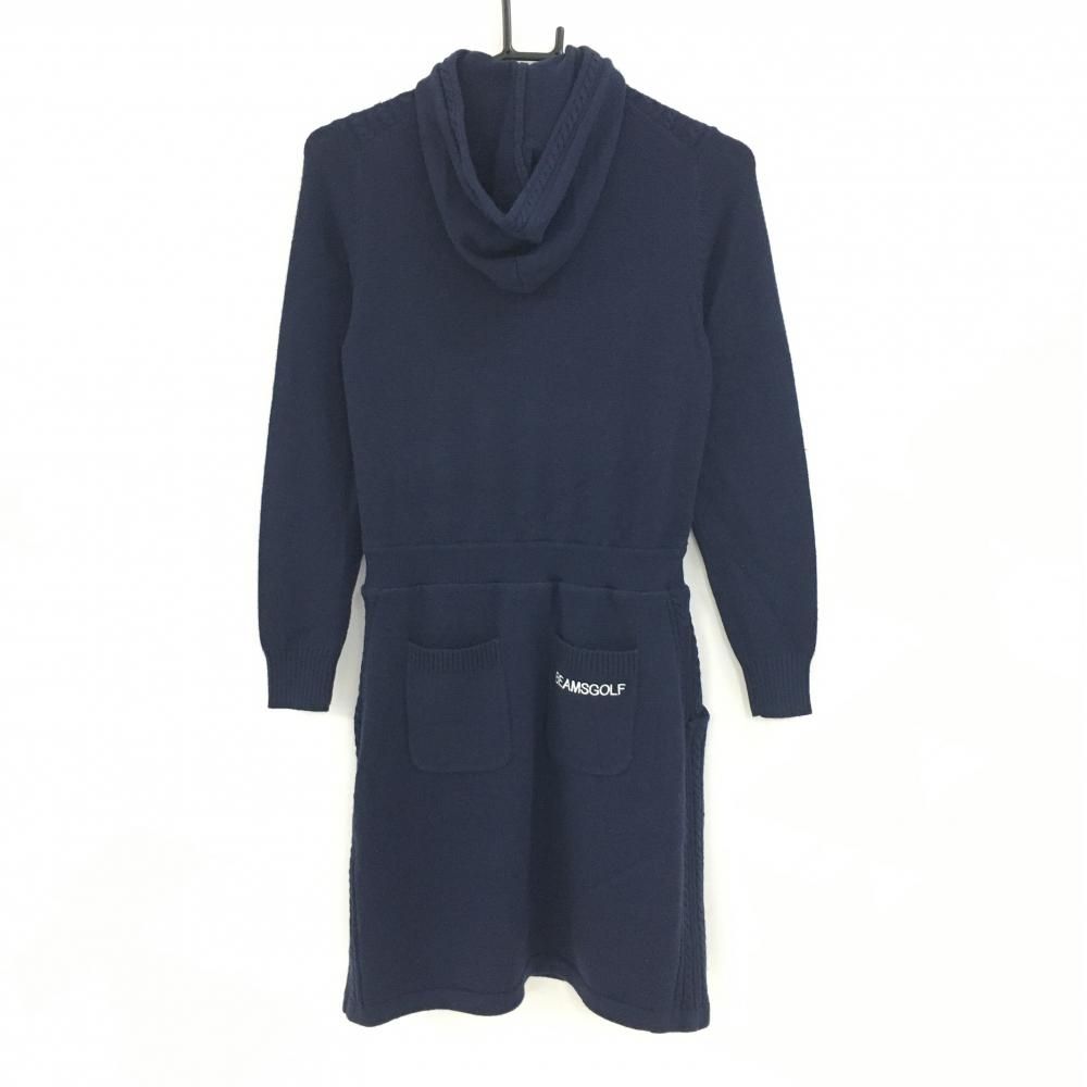 美品】ビームスゴルフ ニットワンピース ネイビー フード ロゴワッペン
