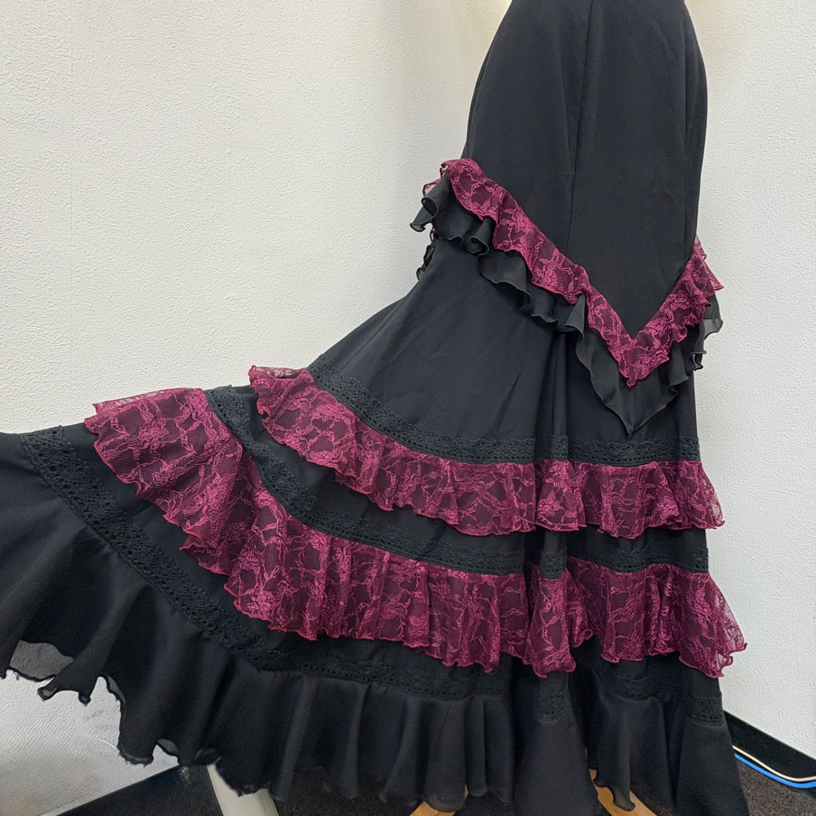 ソニアジョーンズ】フラメンコ衣装 ファルダ 黒 フリル レース
