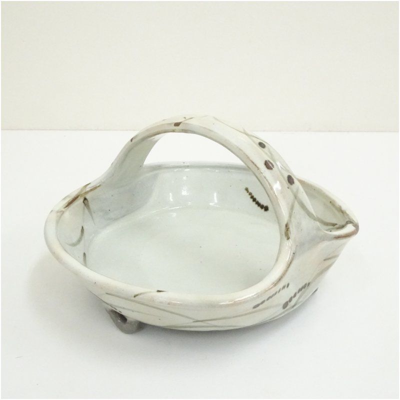 唐津焼 十三代 中里太郎右衛門窯造 唐津絵粉引手付鉢 共箱 食器 おしゃれ アンティーク レトロ 和食 和風 丼 器 小鉢 中鉢 料理 来客 居酒屋 旅館 カフェ