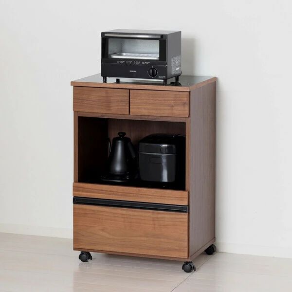 完成品 コンパクト レンジワゴン 1500W2口コンセント付き キッチン 収納 レンジボード