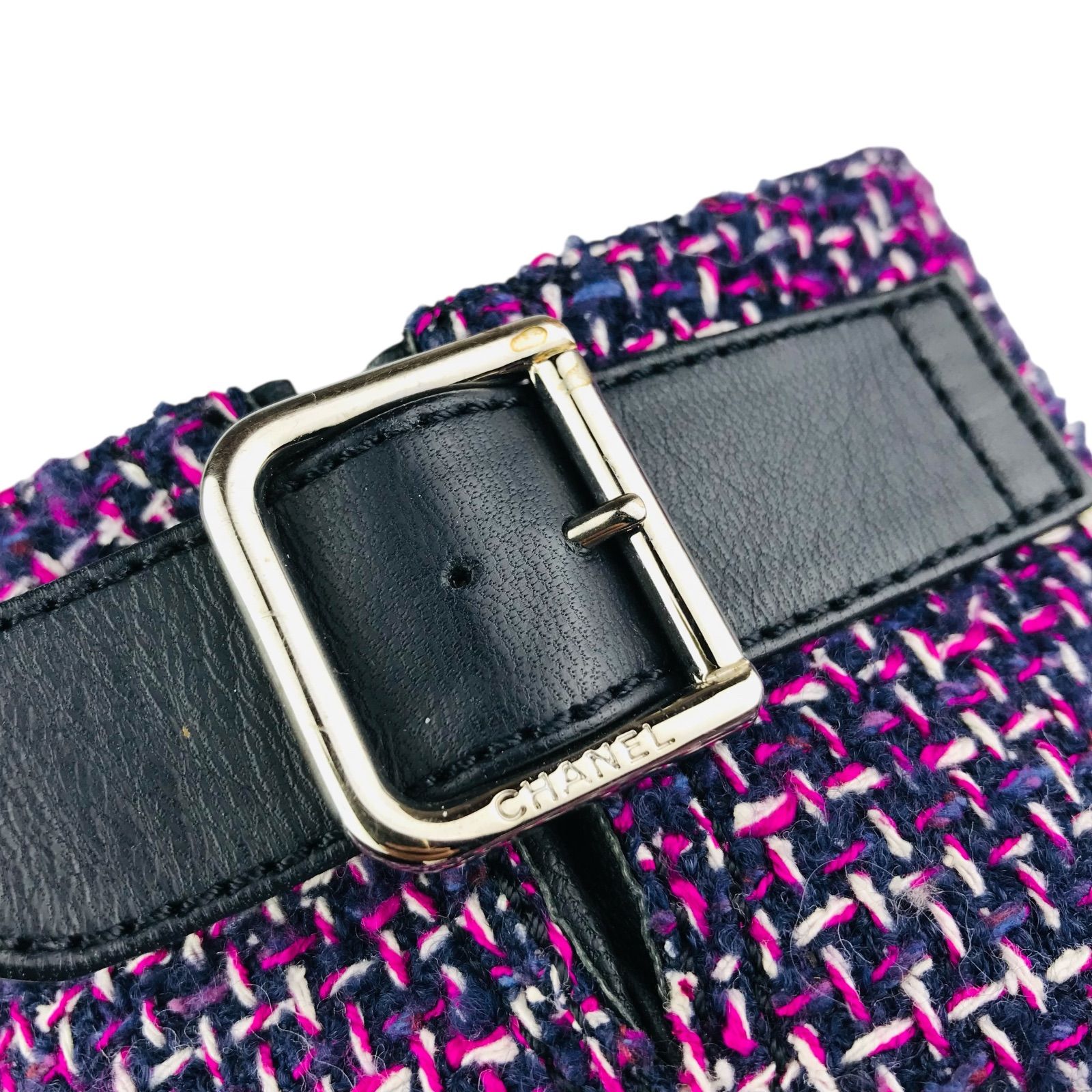 良品☆CHANEL・シャネル レディース レザー ツイードデザイン メタル 