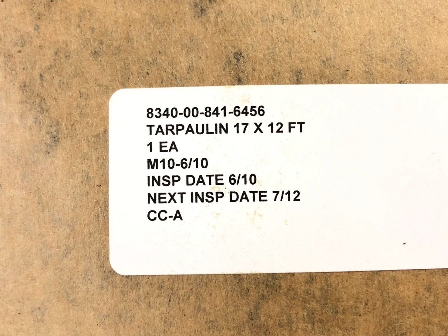 米軍実物】未使用 コットンダック製 ターポリン 12×17ft 防水