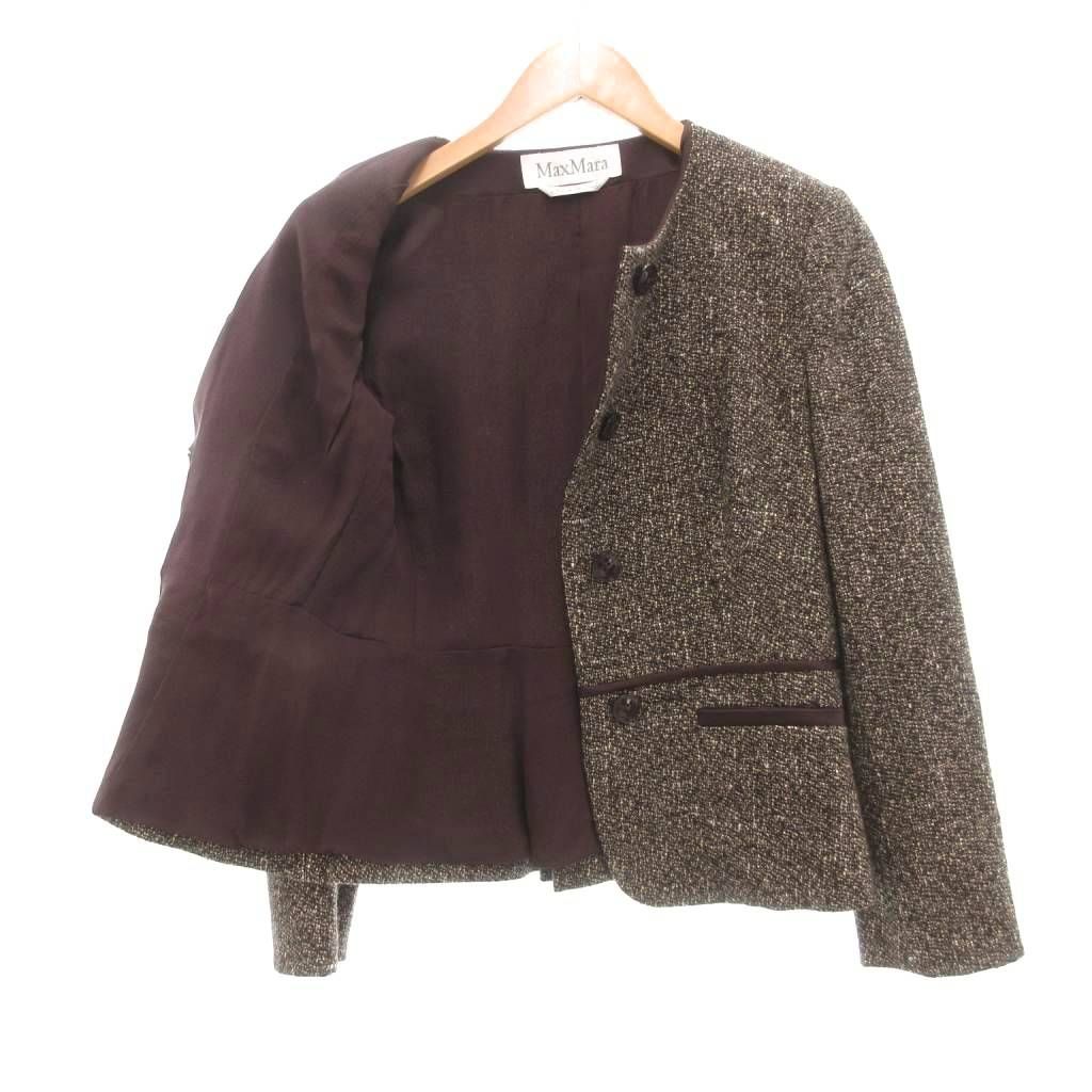 マックスマーラ MAX MARA 美品 白タグ ノーカラージャケット シルク混