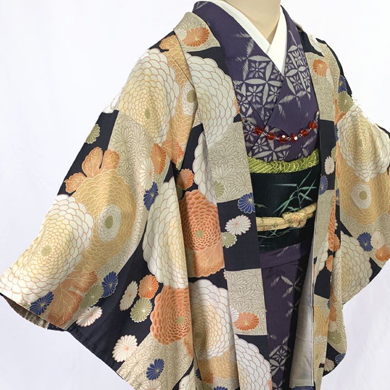 511aa4 アンティーク羽織 長羽織 横段に菊尽くし 大正ロマン 昭和レトロ レトロポップ