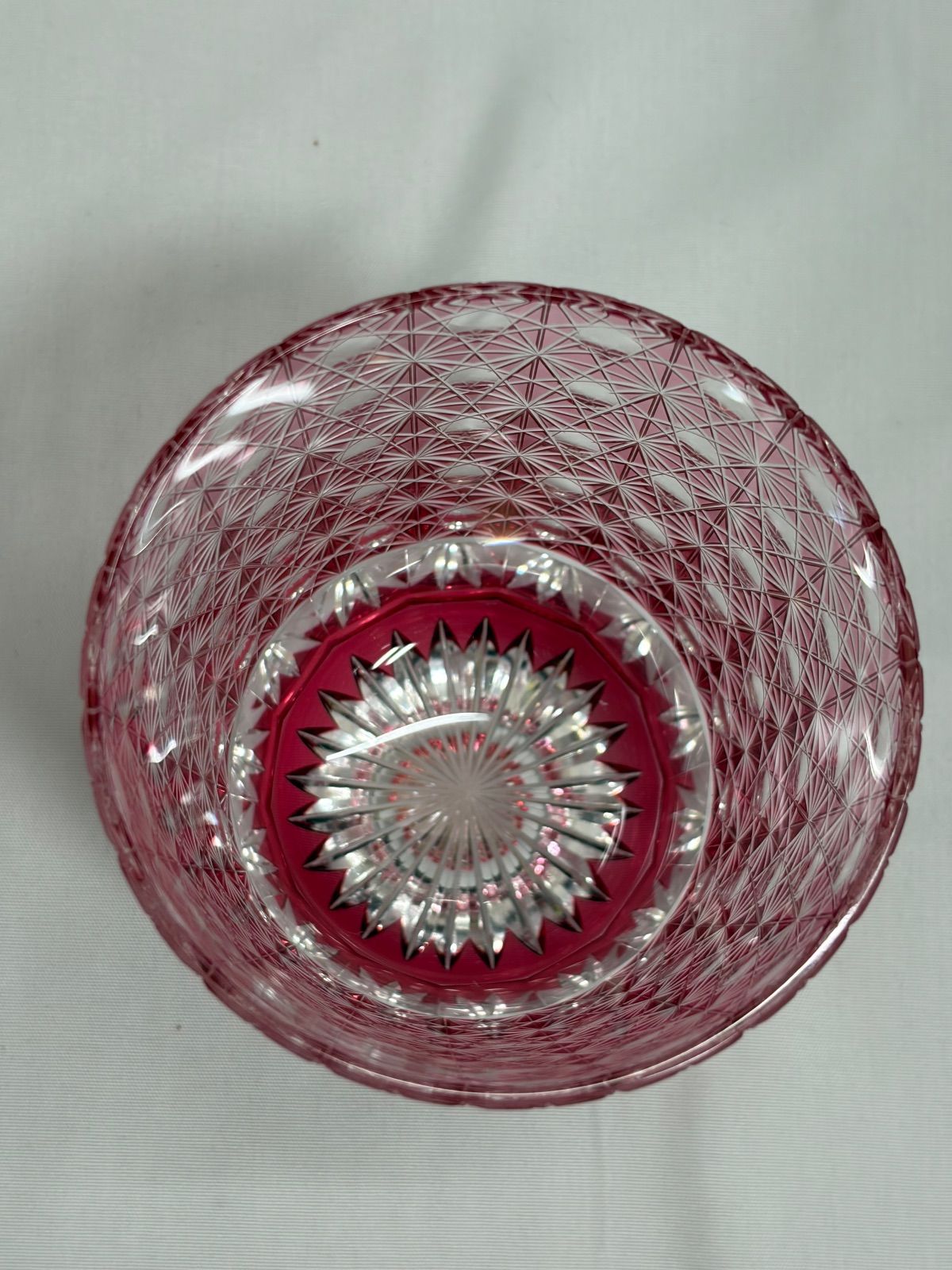 山田硝子 江戸切子 伝統工芸 縁繋ぎ クリスタルガラス 金赤 細菊玉繋ぎ紋