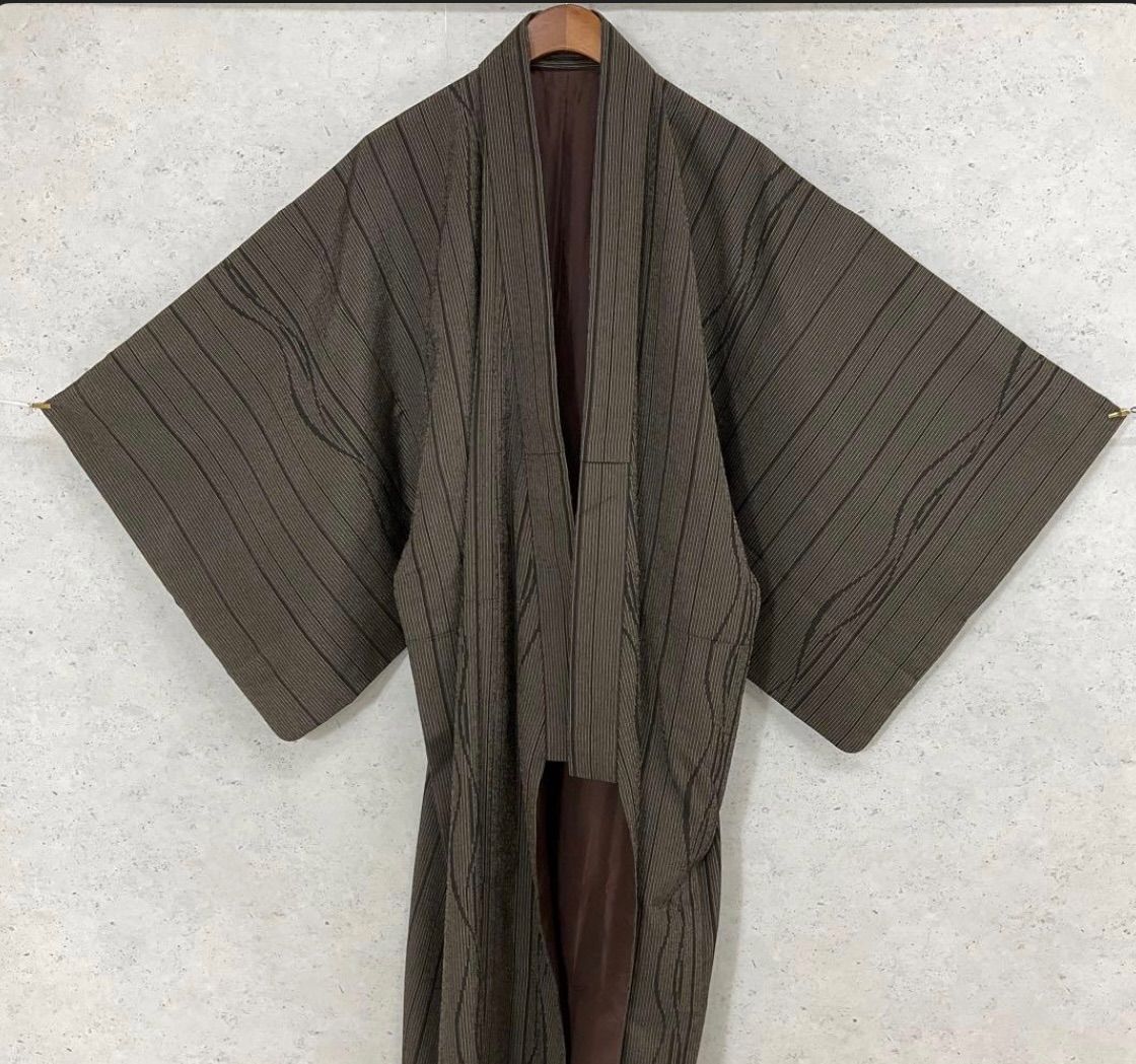 ⬛️kimomo one⬛男前屋⬛️厳選⬛️小柄な方用⬛️上質なお召しの男着物⬛️正絹⬛️袷⬛️しあわせガード加工⬛️裄66 5着丈127 5⬛男着物男長羽織男襦袢男袴角帯男帯ん