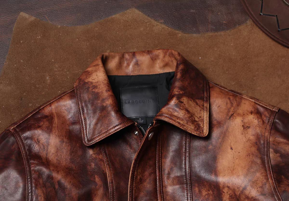 全新 レトロ風ユーズド感のある男女兼用レザージャケット