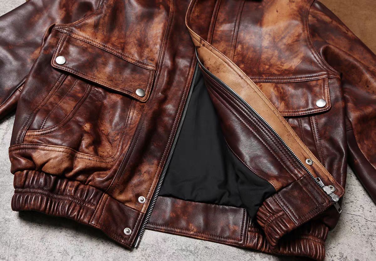 全新 レトロ風ユーズド感のある男女兼用レザージャケット オーバーサイズのシープスキンコート 広めの襟デザイン K KANDAIZUMI_COM