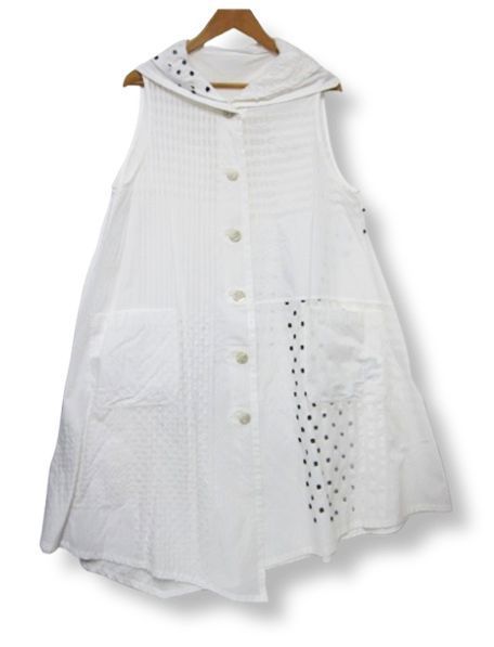 慈雨 ジウ JIU センソユニコ ノースリーブ Aライン シャツワンピース マキシ丈 ストライプ柄 白 Lサイズ40 管理番号L29441SSS26-251101-1K 990