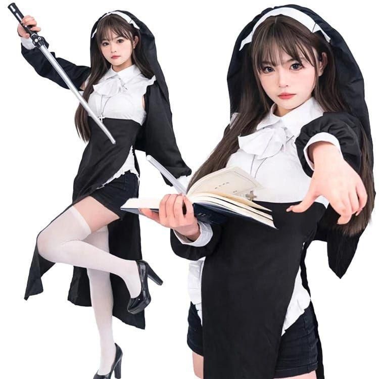 シスター コスプレ ハロウィン 仮装 シスター 十字架 修道院 修道女 修道士 聖女 牧師 衣装 巫女 コスチューム 仮装 レディース かわいい 