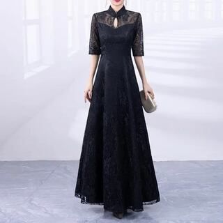 発表会 舞台衣装 パーティ フォ マル 刺繍 チュ ル レース ロング ドレス M 9号 OPN2822