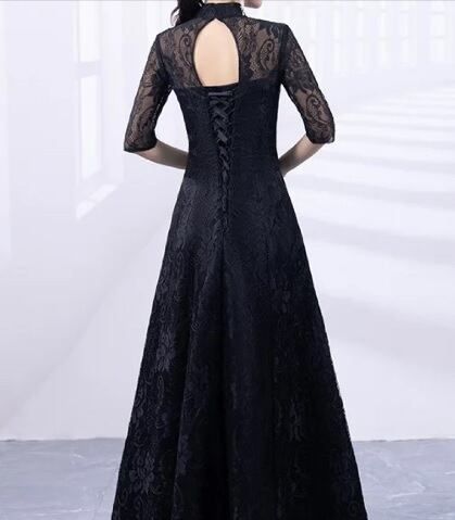 発表会 舞台衣装 パーティ フォ マル 刺繍 チュ ル レース ロング ドレス M 9号 OPN2822