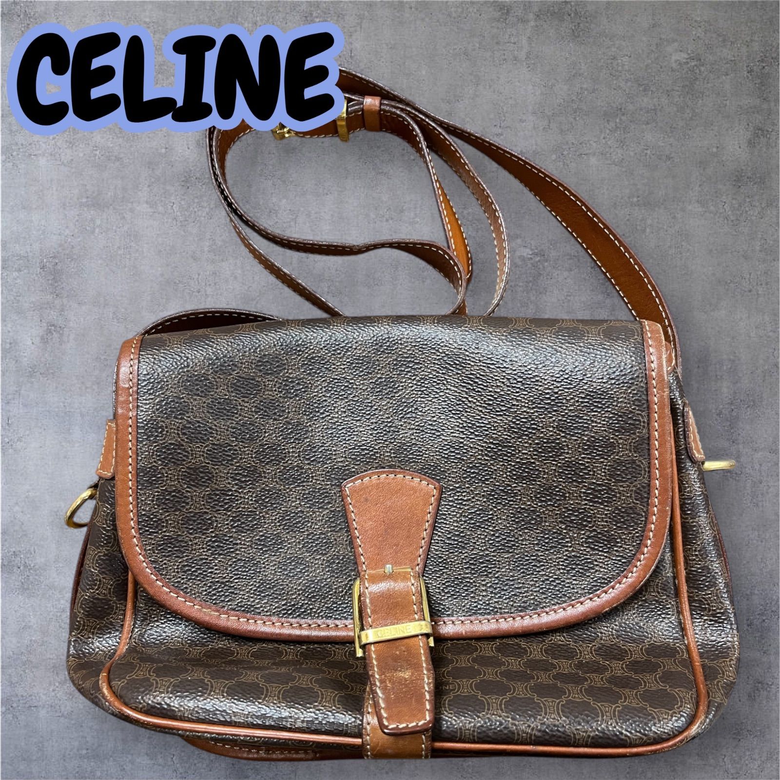 CELINE マカダム柄 レディース ショルダーバッグ ゴールド金具 