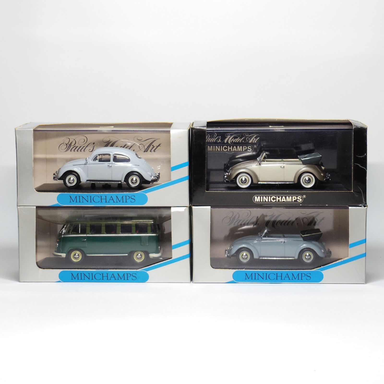 MINICHAMPS ミニチャンプス 1 43 VW フォルクスワーゲン 1200 Cabriolet 1951-1952 VW Kafer Ovalfenster 1953-1957 VW Bus Sanba ケース付き ミニカー 4台セット