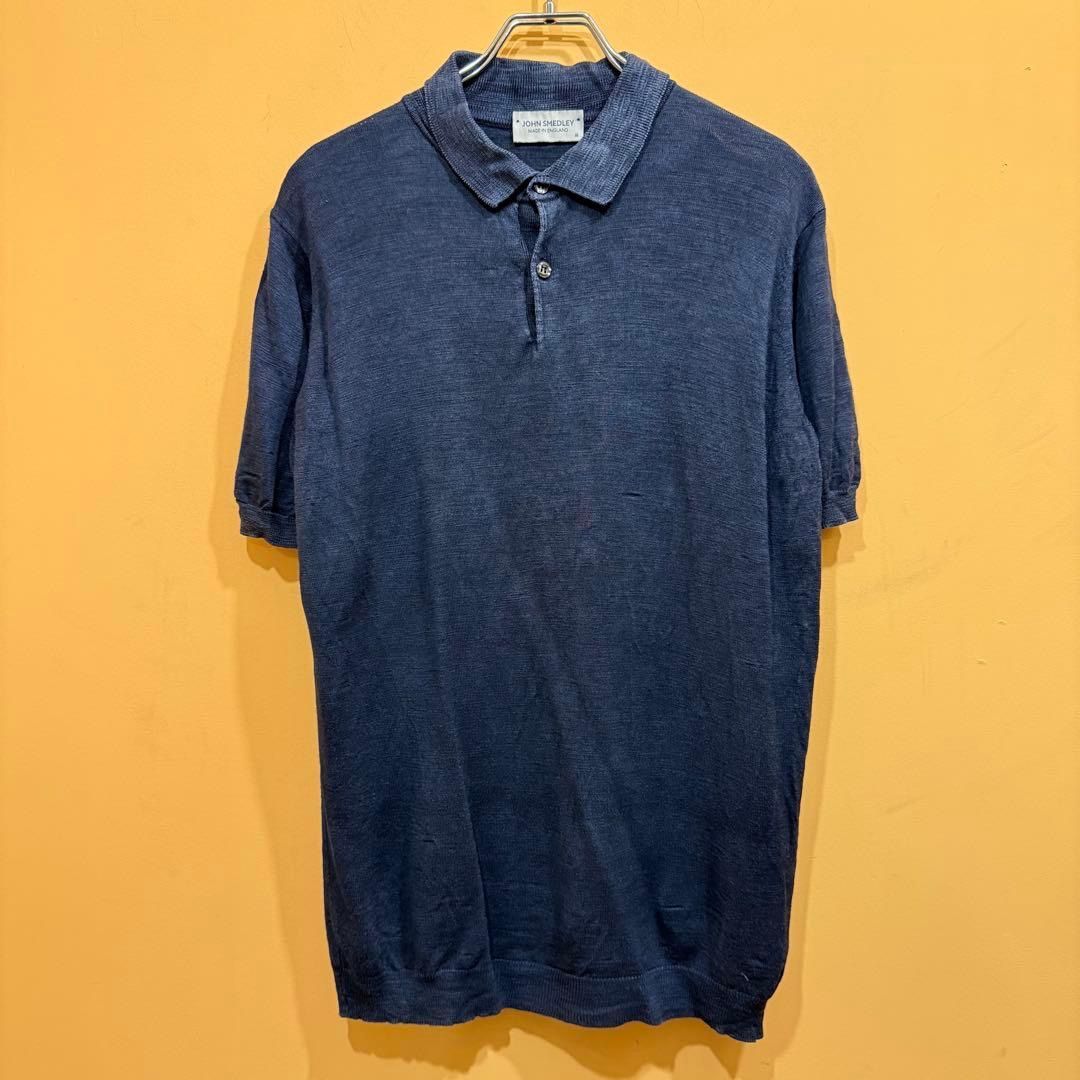 シルク ジョンスメドレー 半袖 ニットポロシャツ ネイビー イギリス製 送料込み