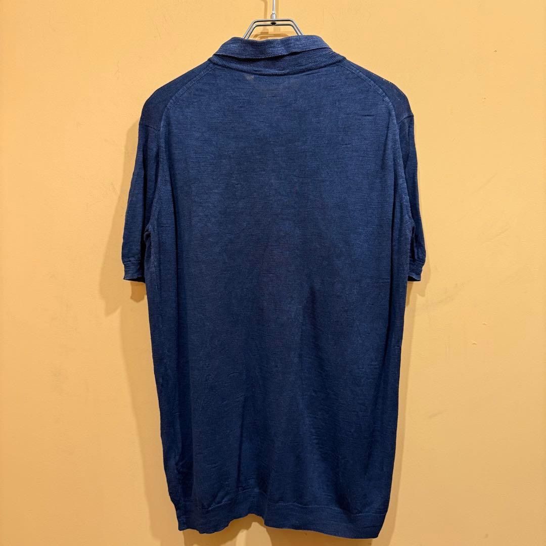 シルク ジョンスメドレー 半袖 ニットポロシャツ ネイビー イギリス製 送料込み