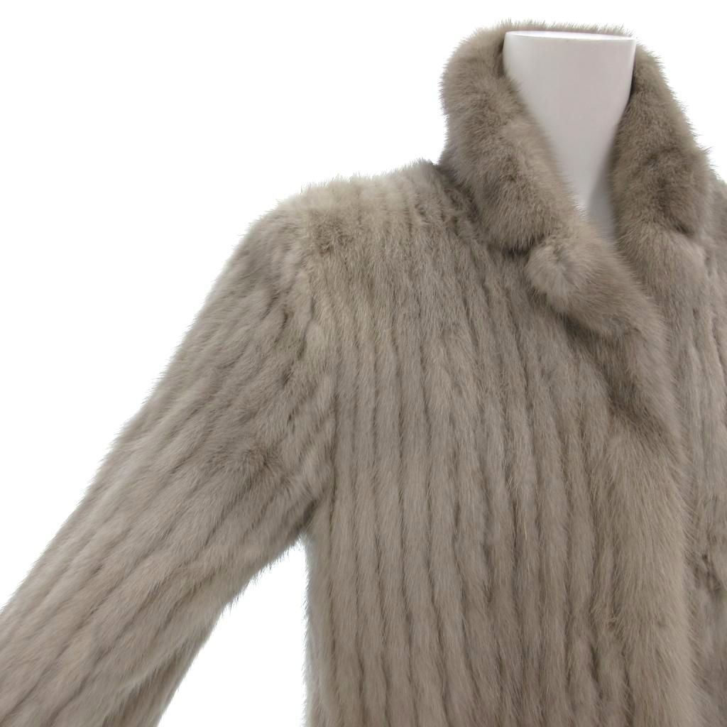 極美品　ミンク毛皮　リアルファーコート　ストライプ柄 極美品 ミンク リアルファーコート 毛皮 大きいサイズ L 11号 茶