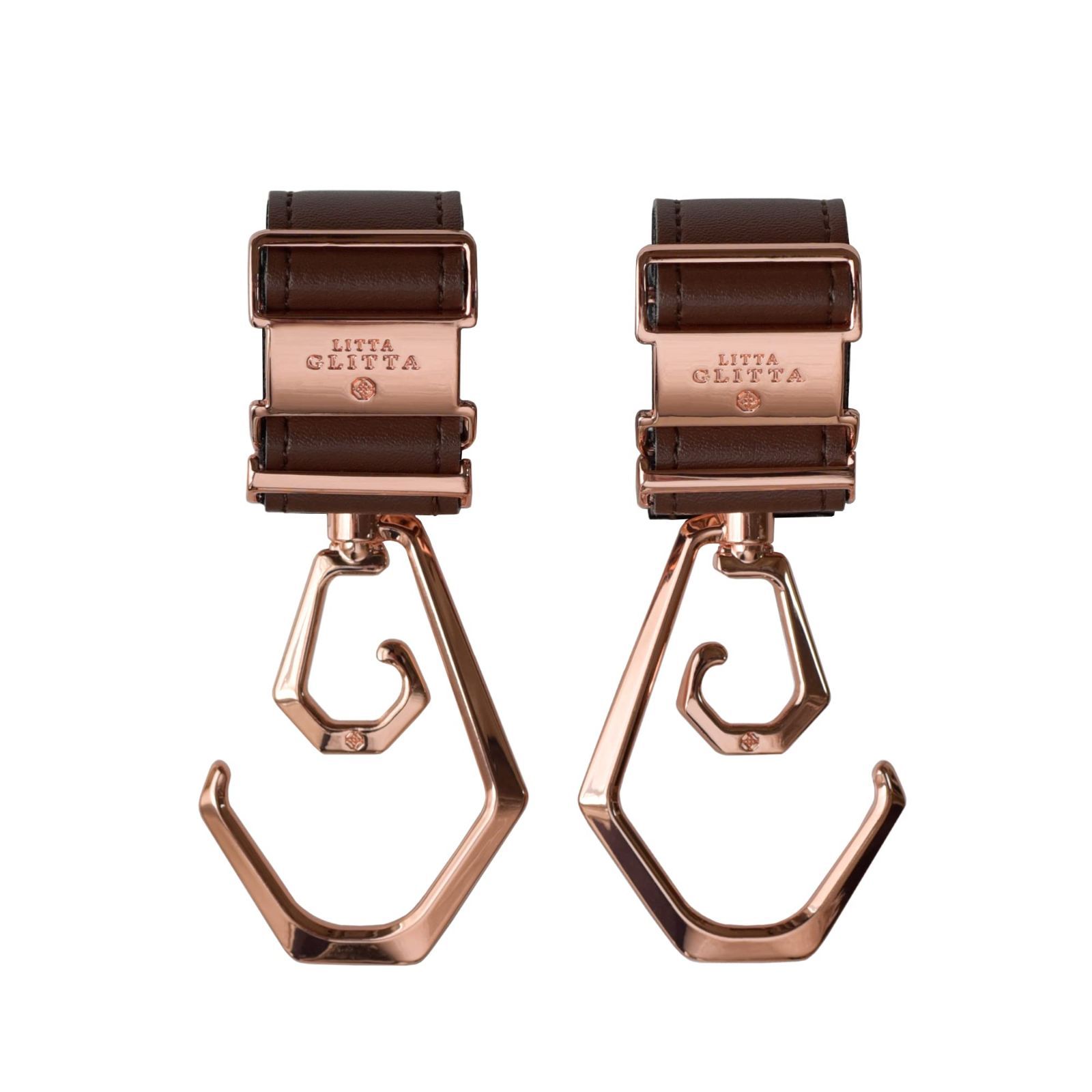 【新着商品】LITTA GLITTA ベビーカーフック デュオロジーDUOLOGY 360回転 2個セット ダブルフック（ROSEGOLD/BROWN）