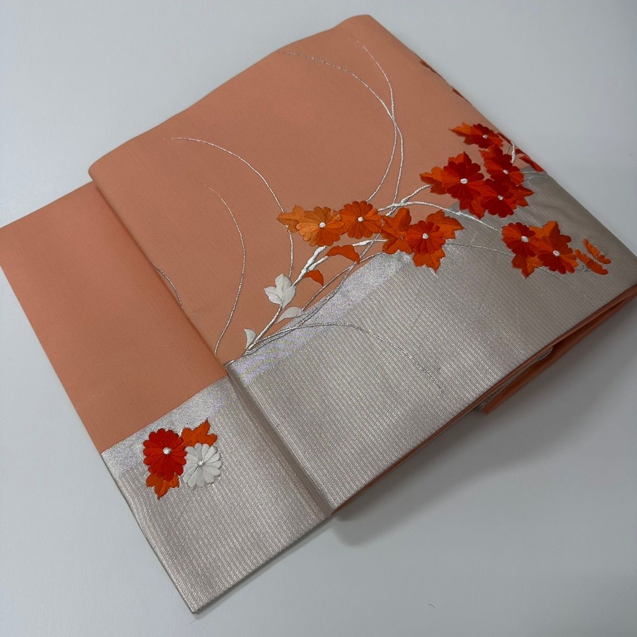 名古屋帯 刺繍 銀糸 上品な加工 九寸 正絹 着物 MA-614 - メルカリ