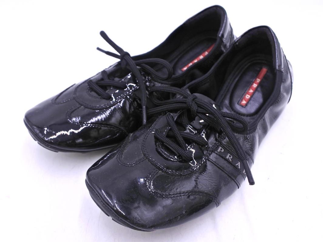 PRADA ブラック エナメルスニーカー 36 23cm PRADA プラダ SPORTS エナメル ロゴ フラット スニーカー size36