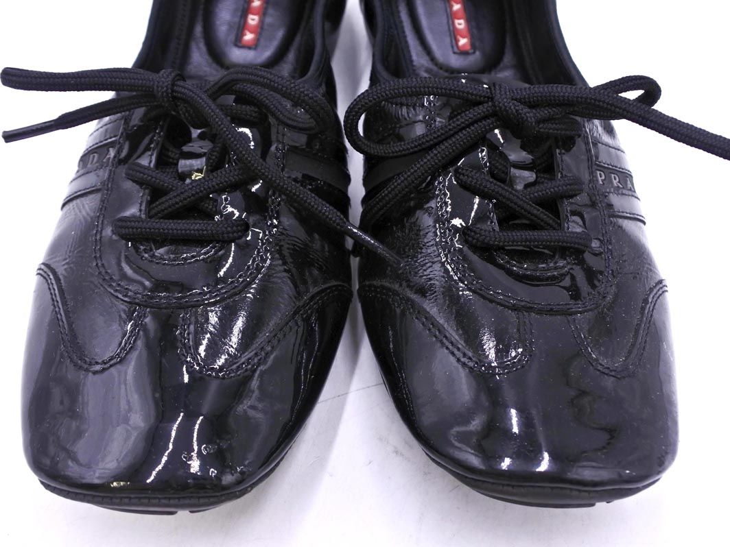PRADA ブラック エナメルスニーカー 36 23cm PRADA プラダ SPORTS エナメル ロゴ フラット スニーカー size36