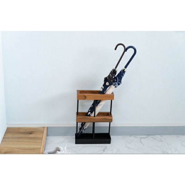 【傘立て】 スリム おしゃれ スチール 天然木 木製 ブラック ブラウン 長方形 四角 スクエア シンプル モダン 傘置き 収納 アンブレラスタンド アイアン コンパクト デッドスペース