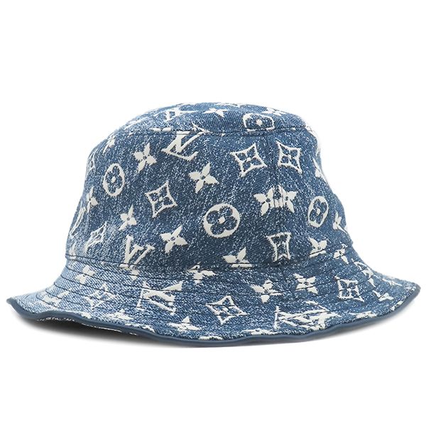 ルイヴィトン LOUIS VUITTON ハット ボブ デニム ハット ナイロン コットン アクリル ブルー M ゴールド金具 青 帽子 M77436 WA1221 箱