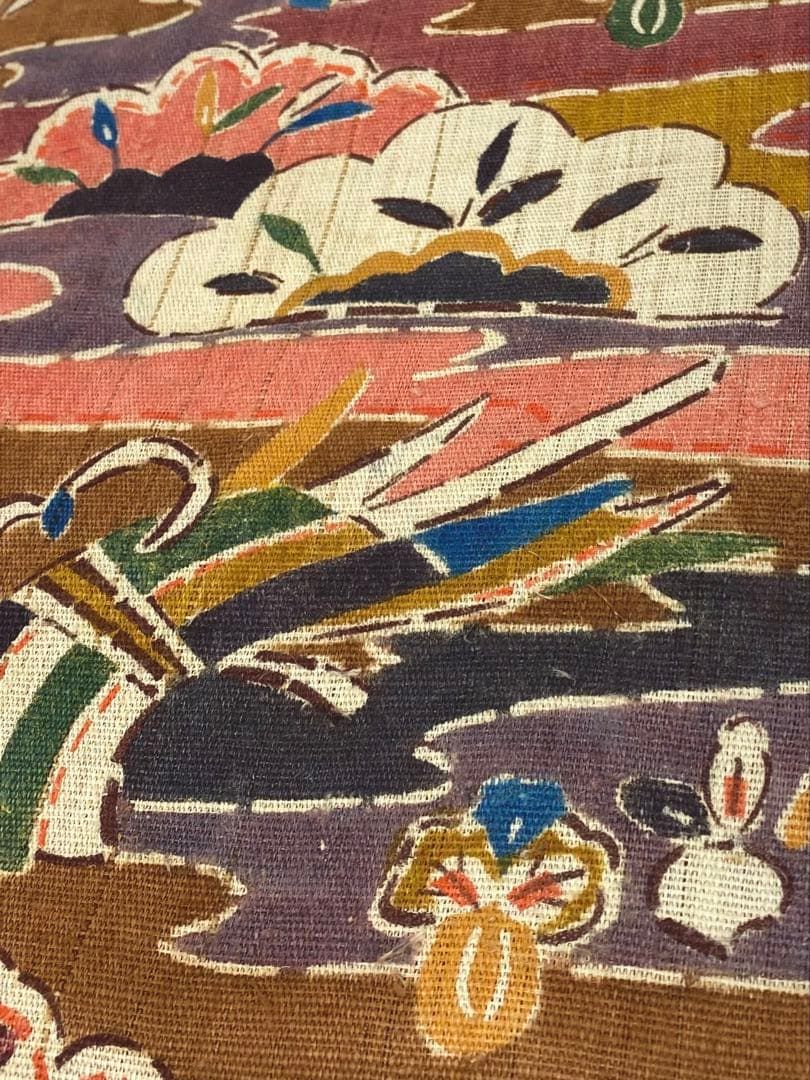 添田敏子 型絵染作家 「老松生姜」 全通 九寸名古屋帯 開き名古屋 紬地 