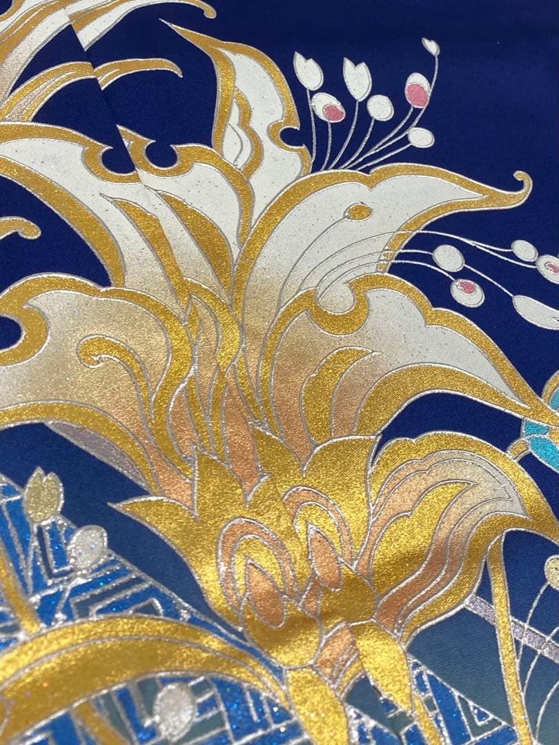 和田光正 落款入 金彩友禅 振袖 仮絵羽 未仕立て品 金彩 銀彩 正絹