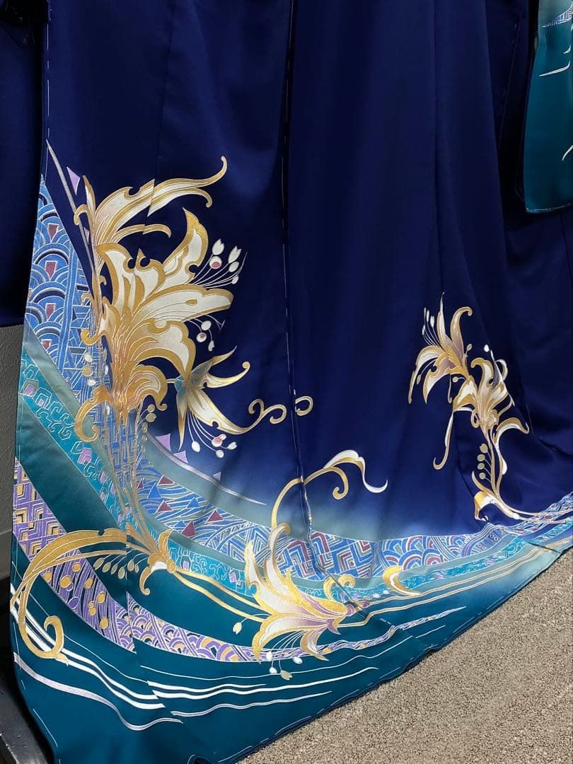 和田光正 落款入 金彩友禅 振袖 仮絵羽 未仕立て品 金彩 銀彩 正絹