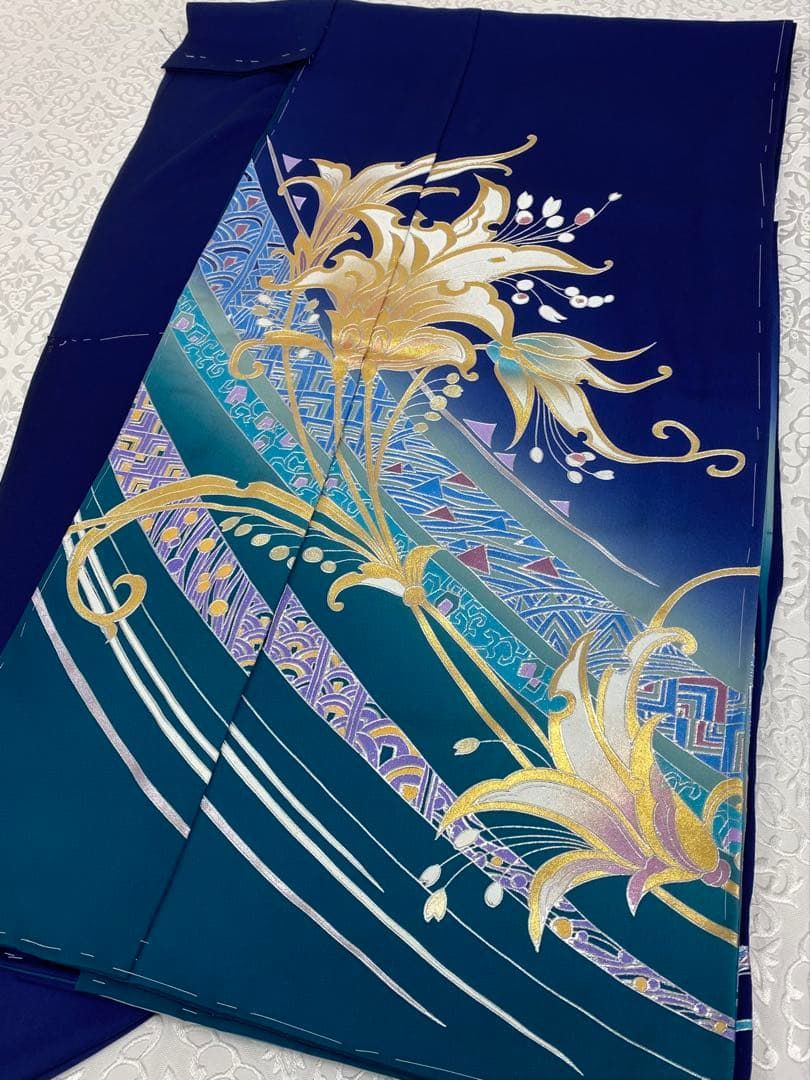 和田光正 落款入 金彩友禅 振袖 仮絵羽 未仕立て品 金彩 銀彩 正絹