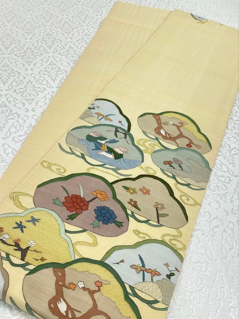 明綴れ 袋帯 鳥 牡丹 正絹 金糸 手織り 三通 明綴れ 袋帯 鳥 牡丹 正絹 金糸 手織り 三通 - メルカリ