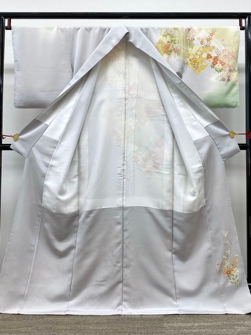 染の北川 訪問着 金駒 金彩 百合 菊 杜若 萩 正絹 躾糸付き K500