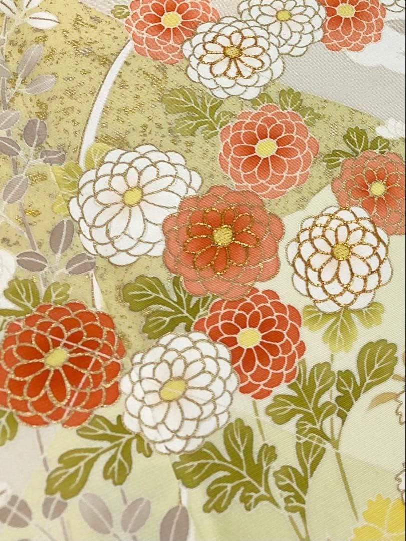 染の北川 訪問着 金駒 金彩 百合 菊 杜若 萩 正絹 躾糸付き K500